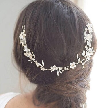CASDRE Flower Bride Wedding Hair Vine Leaf Bridal Hair Accessories Pearl Hair Piece Headband for Women and Girls (B Silver)