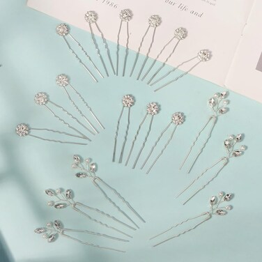 18 Pieces Wedding Hair Pins for Bridal Silver Rhinestone Wedding Hair Accessories for Brides Bridesmaids Women Girls