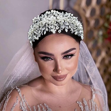 Pearl Bridal Headband, Wedding Headpiece for Bride, Rhinestone Bridal Hair Accessories