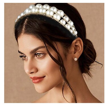 Wedding Pearl Headband Wide Gold Headbands Bride Crown Hairbands Layered Thick Hair Hoop Crystal Embellish Headpiece Women Hair Accessories (Gold2, Free Size)