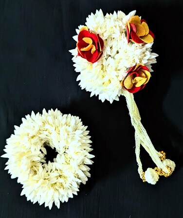 Pretty Charming Artificial Hair Gajra Band (Set of 2 with red &amp; yellow)