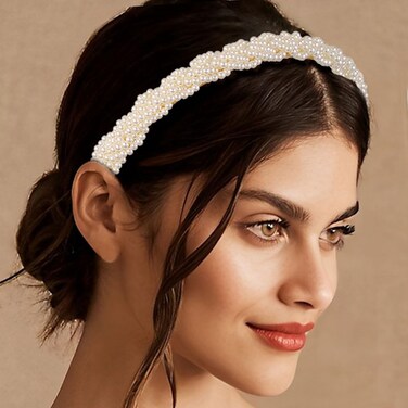 White Pearl Headbands Bridal Headband Bling Faux Pearl Hairbands Wedding Hair Accessories for Women
