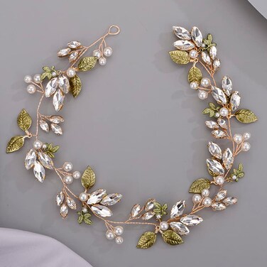 Green Bridal Headband for Bride Leaf Flower Hair Piece Green Rhinestone Headband Hair Piece Accessories for Women Girls Party VSCO