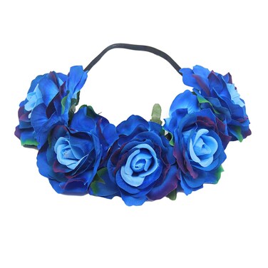 Women Floral Hawaiian Luau Headband for Wedding, Party and Photo Props (blue)