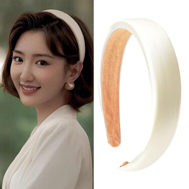 Satin White Padded Hairbands for Women and Girls - Wide Non-Slip Soft Fabric Hair Accessories