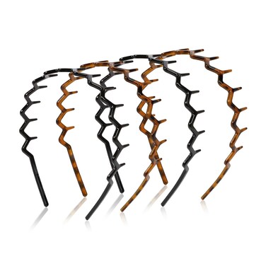 WOVOWOVO Zig Zag Headbands for Women Teen Girls Men, Plastic Hair Bands with Teeth Thin Zigzag Head Bands for Women's Hair, Non Slip Black Comb Hairbands Hair Accessories, 4 Packs
