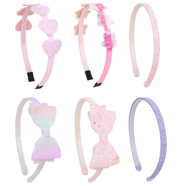 WOVOWOVO Headbands for Girls 6 Packs Girls Headbands Glitter Toddler Hair Accessories, Cute Kids Head Bands for Ages 4-12, Sweet Bow Heart Star Shape Hairbands