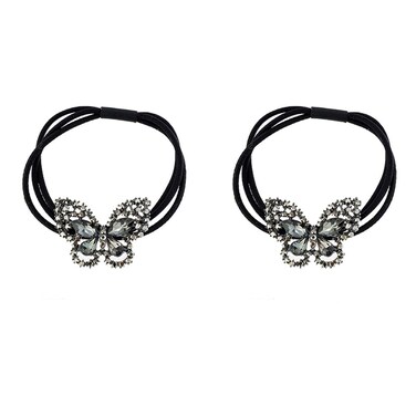 2Pcs Crystal Rhinestone Butterfly Hair Bands Elastic Hair Ties Ponytail Holder Hair Accessories for Girls Women Scrunchies