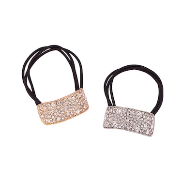 Rhinestone Glitter Ponytail Holder Hair Cuffs Elastic Hair Tie Band for Women Girls Scrunchies, Pack of 2