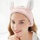 YISSION 2PCS Bunny Ears Spa Headband No Slip Head Band for Face Wash Makeup Skincare Facial Headband Elastic Hair Band Carol Fleece Headbands for Women Girls (Pink White)