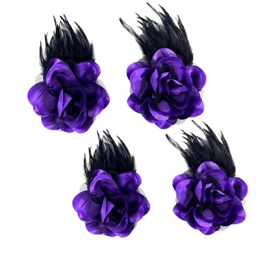 Sanrich 4pack Mexican Flower Hair Clips Large Rose Hairpin Headpieces with Feather Hair Accessories Flower Brooch for Bridal Headpiece,Flamenco Dancer (purple)