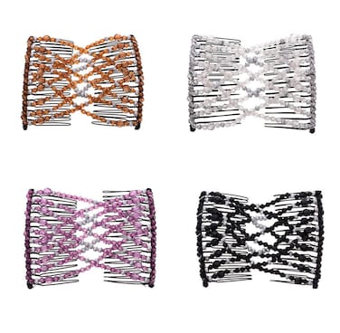 LOVEF 4Pcs Fashion Magic Beads Elasticity Double Hair Comb Clip Stretchy Hair Combs Clips