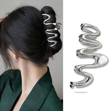 Wavy Irregular Shape Metal Hair Clip, 1Pcs Silver Shark Claw Non-slip Head Clip - Elegant Hair Accessories for Daily Hair Accessories Decorations