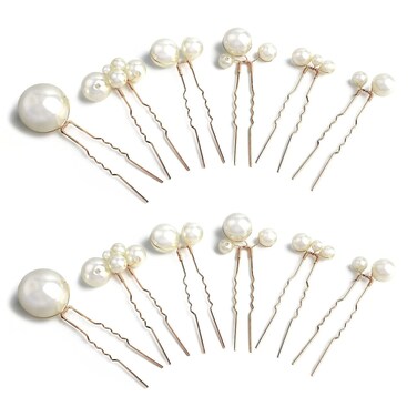Wedding Pearl Hair Pins (12PCS) - U Shaped Hair Accessories for Bridal Women (Gold)