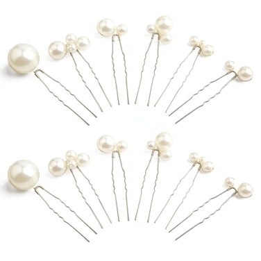 Wedding Pearl Hair Pins (12 PCS) - U Shaped Hair Accessories for Bridal Women (Silver)