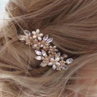 Unicra Bride Wedding Hair Pins Bridal Flower Hair Pieces Crystal Hair Accessories Pearl Party Hair Clips Rhinestone Hair Jewelry Bead Headpiece for Women and Girls (Pack of 2) (A-Silver)