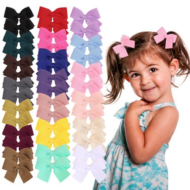 40pcs toddler girls hair bow clips mixed 20 colors satin 3.5 inch cute tail hairbow hairpins for kid