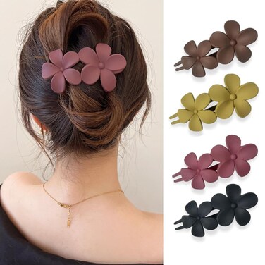 4Pcs Flower Hair Clips Matte Large Hair Barrette Hairpins French Hair Pins Decorative for Hair Accessories Non-Slip Hair Claw Clips Elegant Hair Clamp Grab for Girls Wedding Daily Party Hair Styling