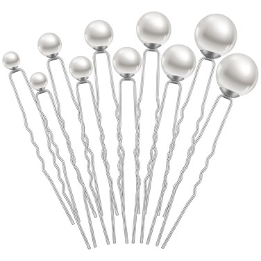 48 Pieces Wedding Pearl Hair Pins Bridal Pearl Bobby Pins Clips for Hair U Shape Rhinestone Accessories Barrette for Brides Bridesmaid Girl Women 5 Sizes(Silver)