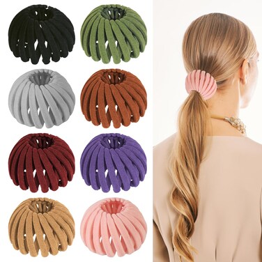 8PCS Birds Nest Hair Clips - Expandable Hair Bun Maker Hair Accessories for Women Ponytail Holder Hair Bun Clip for Thin Thick Fine Curly Hair, Plastic Hair Barrettes Hair Scrunchies