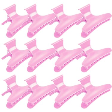 Hair Clips for Styling and Sectioning - 12 Pack Pink Butterfly Clamps for Hair Conditioning, Blow Drying, Cutting, Coloring