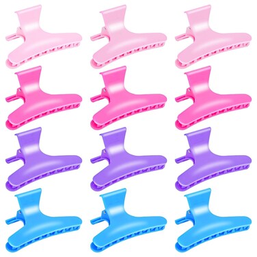 Hair Clips for Styling Sectioning 12 Pack Pink Hot Pink Purple Blue Butterfly Clamps Hair Claw Clips Pro Salon Hair Clips for Styling, Sectioning, Cutting and Coloring