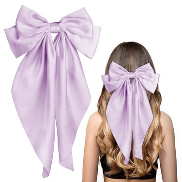 Purple Hair Bows for Women Girls Big Silky Satin Bow Hair Clip Hair Ribbons Long Tail Hair Accessories