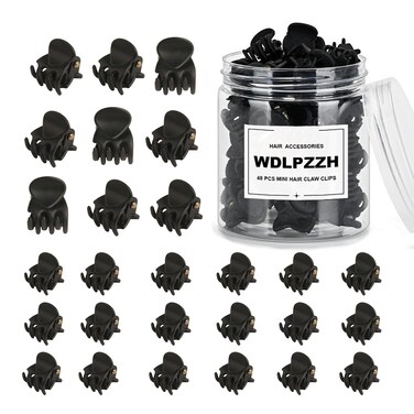 48pcs Mini Hair Claw Clips for Women Girls, Small Tiny Hair Clips Claws Little Plastic Jaw Clamps Clips with Transparent Box (Matte Black)