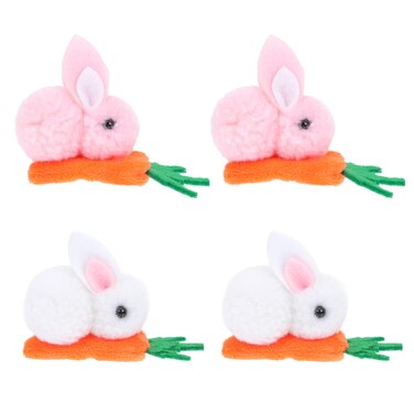 Beaupretty Girl Hair Clips 4pcs Girl Hair Clips, Cartoon Plush Rabbit Barrettes with Carrot Hairpins Hair Accessories for Daily and Parties Wearing Stuffed Rabbit Plush