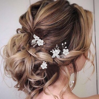 Latious Bride Wedding Flower Hair Pins Silver Pearl Bridal Hair Pieces Leaf Prom Hair Accessories for Women and Girls (Pack of 3)