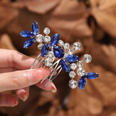 Catery Blue Wedding Hair Comb Crystal Bridal Side Clip Rhinestones Bridesmaid Hairpiece Accessories for Brides and Women (Blue)