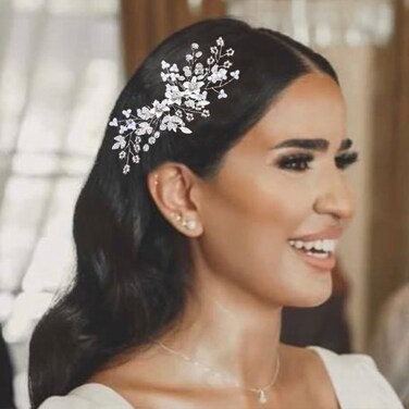 Catery Rhinestone Hair Combs Silver Flower Wedding Hairpieces Bridal Side Clips Accessories for Brides and Women