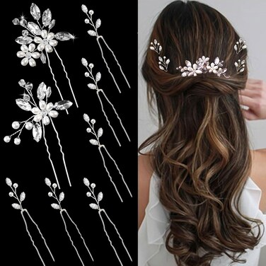 8 Pieces Wedding Hair Pins for Bridal Silver Rhinestone Wedding Hair Accessories for Brides Bridesmaids Women Girls