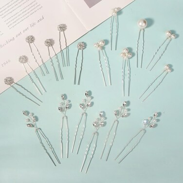 18 Pieces Bride Wedding Hair Pins Bridal Hair Accessories Set Jewelry Bridesmaids Silver HairPiece for Women and Girls