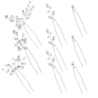 9 Pieces Bride Wedding Hair Pins Bridal Hair Accessories Set Jewelry Bridesmaids Silver HairPiece for Women and Girls
