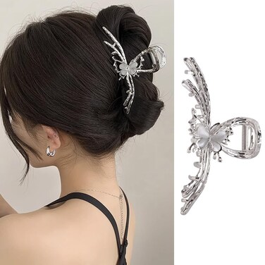 Hair Clip, Elegant Cat Eye Stone Butterfly Design, Metal Sliver Grip Clip for Thick or Thin Hair, Hair Accessories for Women Girls