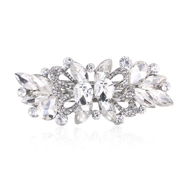 EVER FAITH Women's Austrian Crystal Wedding Art Deco Leaf Barrette Hair Clip Clear Silver-Tone
