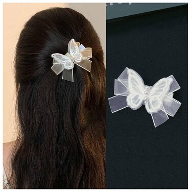 White Butterfly Bow Hair Clip Lace Embroidery Hair Clip Tiny Bow Hairclips Pin Butterfly Hair Clips Bobby Pin Decorative Hair Accessories for Women and Girls Headdress