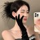 Claw Hair Clip Ostrich Fluffy Fur Hair Ponytail Shark Clip for Women Halloween Carnival Birthday Party (Black)