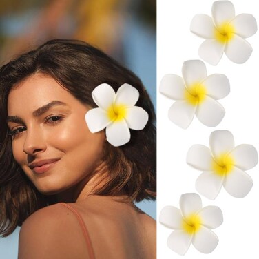 Plumeria Hair Clips White Hawaiian Flower Hair Clip Frangipani Hairpins Boho Floral Hair Barrettes Beach Women Hair Accessories 4PCS