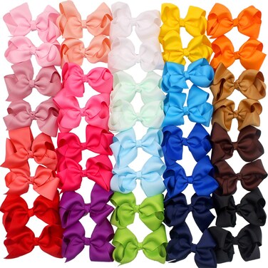 C&Eacute;LLOT 40 PCS 4.5 Inch Hair Bows for Girls Grosgrain Ribbon Boutique Hair Bow Alligator Clips Hair Accessories for Baby Girls Toddlers Kids in Pairs