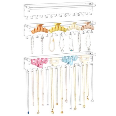 SNOWSTAR 3PCS Claw Clip Organizer Holder, Necklace Holder Hanging Jewelry Organizer,Hair Clip Necklace Organizer Holder Hooks,Wall Jewelry Holder for Bracelets,Hair Clip