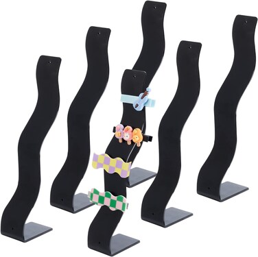 PH PandaHall 6pcs L shape Hair Clip Display Waved Acrylic Hairpin Barrette Stand Holders Black Jewelry Storage Rack T-Bar Display Organizer for Hair Bow Band Jewelry Bracelet, 1.7x2.4x9 Inch