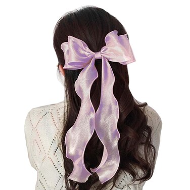 Women Girls Bow Hair Clip Organza Bowknot Hair Clips Hair Pin Large Long Tail Bow Clip Headwear TSFJ38 (Lavender)