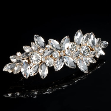 Rhinestones Bridal Hair Clips Crystal Glass Barrette French Wedding Hairpins Hair Accessories for Bride Bridesmaids Flower Girls - Gold