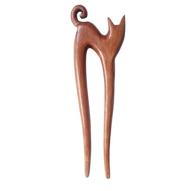 Marycrafts Wooden Handmade Kitty Hair Pin, Hair Fork, Hair Stick, Hair Accessories