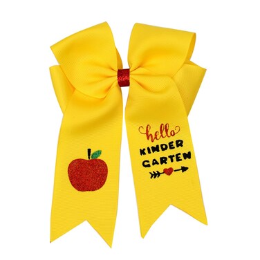 5.5" Hair Clips School Bow Cheer Bow Clip, Yellow, Back to School Hair Bow Ponytail Holder