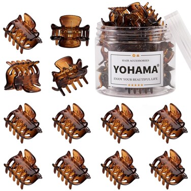 YOHAMA 12 pcs Small Hair Claw Clips Brown Durable Mini Jaw Clip Claw for Kids and Adult Multifunction Non-slip Hair Clips 1 inch Fixed Bangs Decoration Hairstyle
