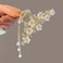 Pearl and Crystal Flower Tassel Hair Claw Clips - Large Metal Claw Clips for Thick Hair, Gold Hair Accessories with Pearls