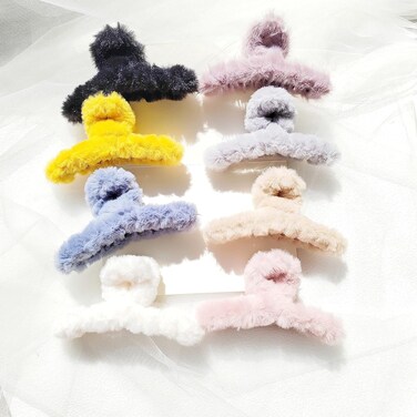 8 PACK Large Faux Fur Hair Claw Clips Plush Hair Catch Barrette Jaw Clamp for Girls Hair Clips Claw Hair
